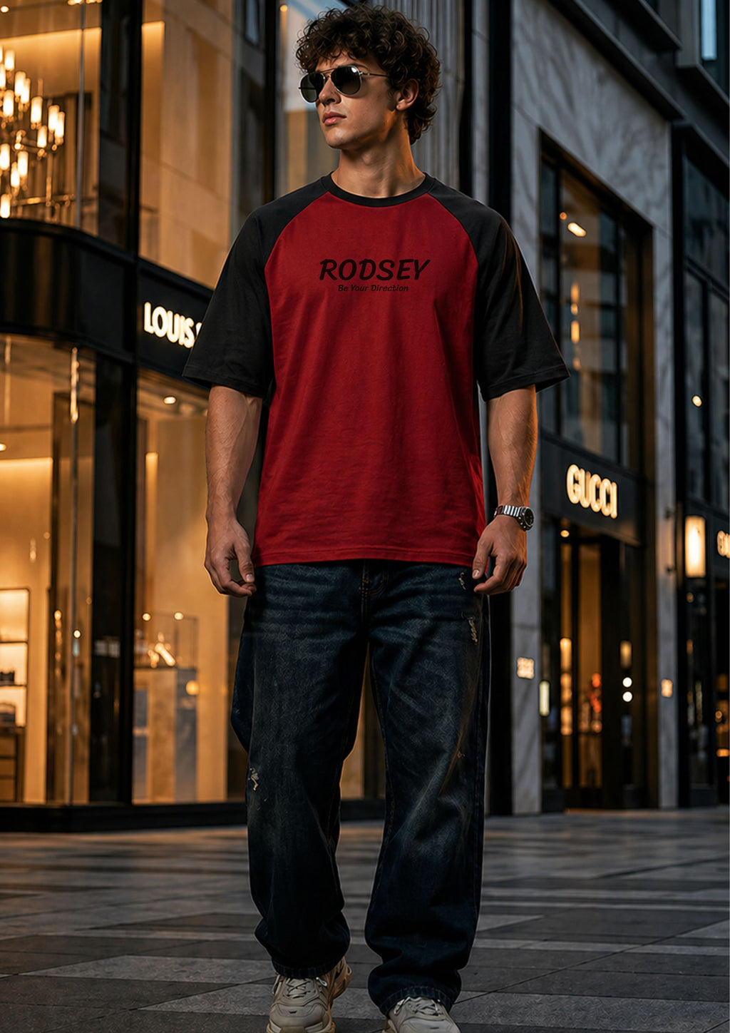 Men's Oversized Raglan T-Shirt (Red)