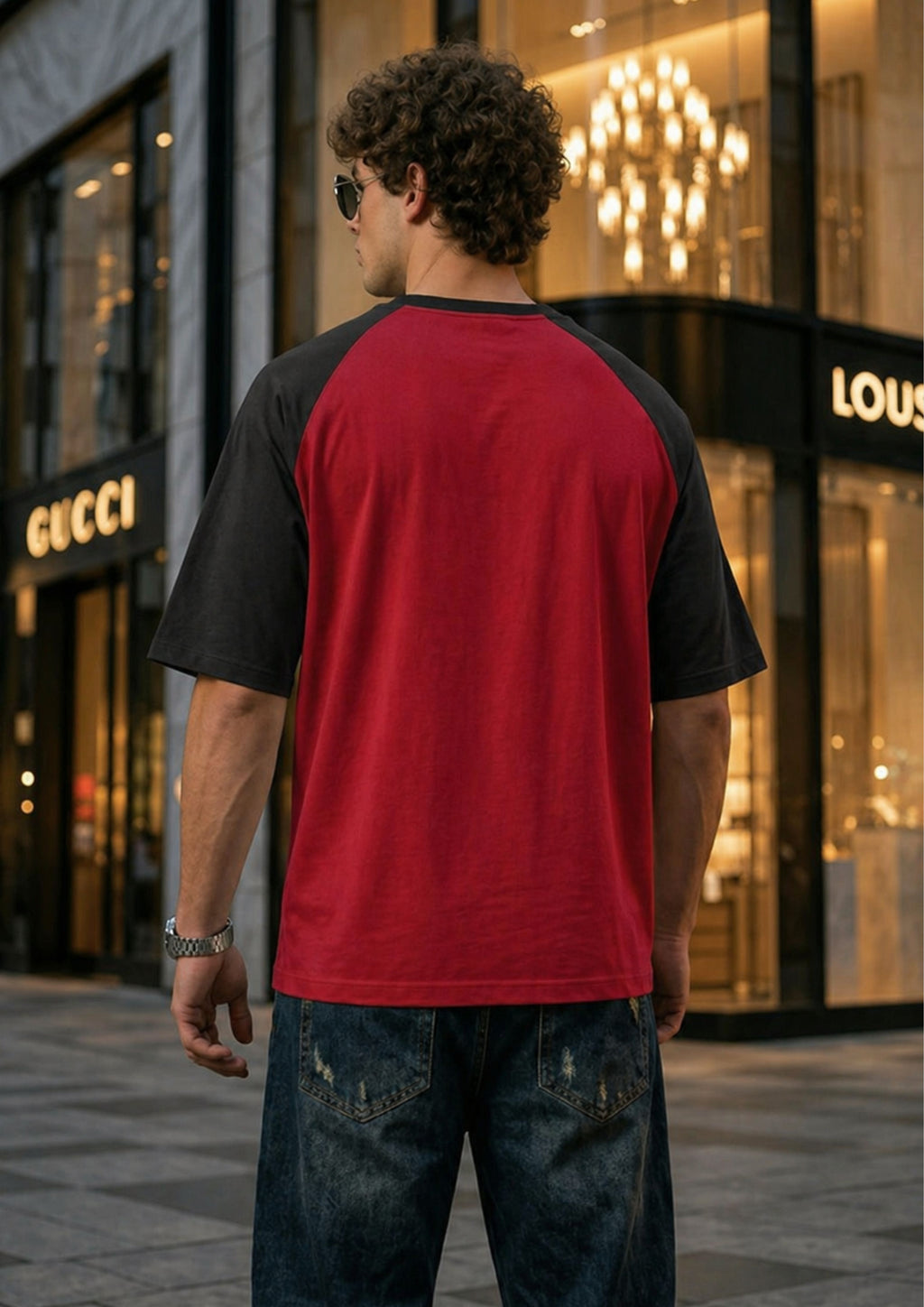Men's Oversized Raglan T-Shirt (Red)