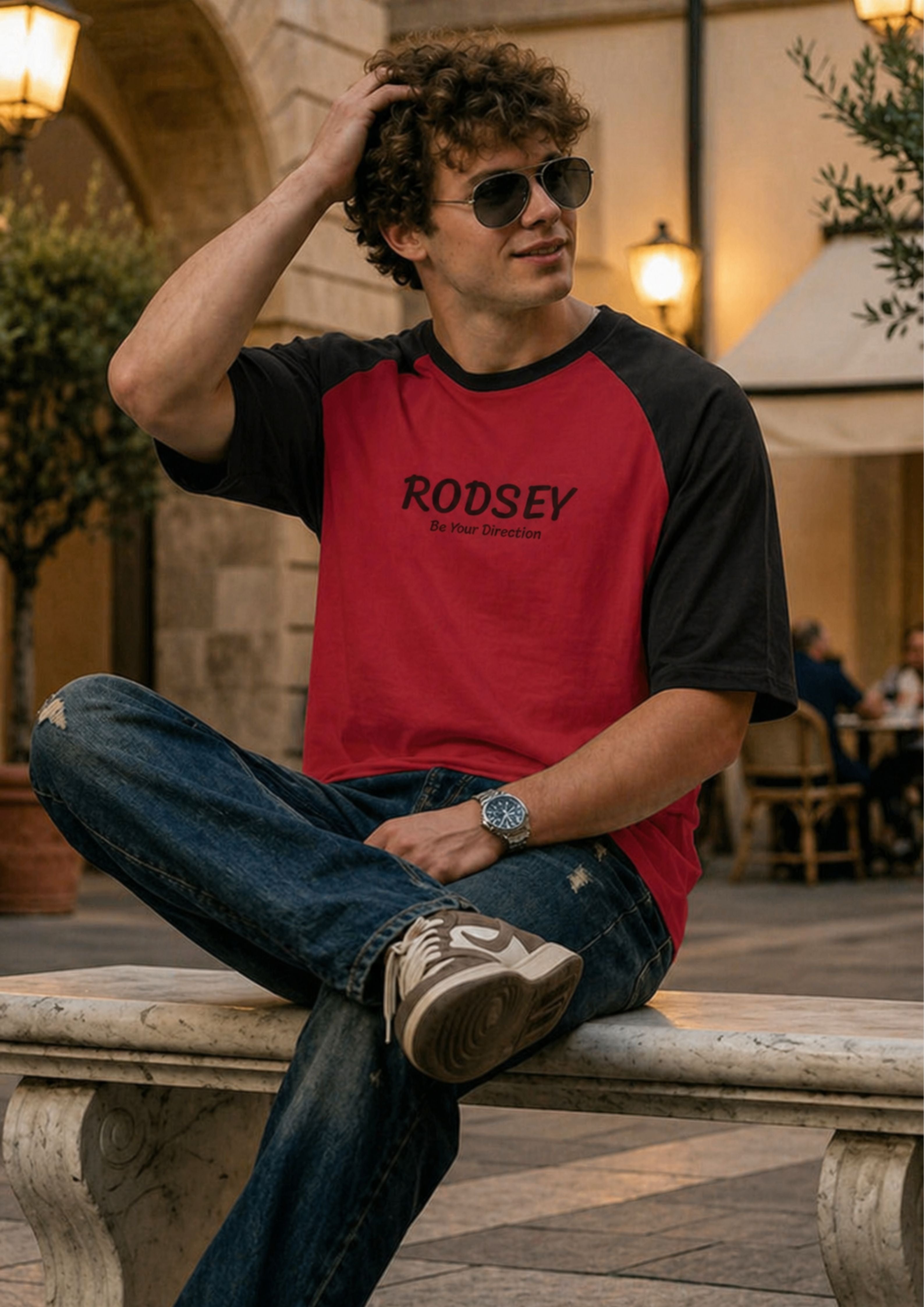 Men's Oversized Raglan T-Shirt (Red)